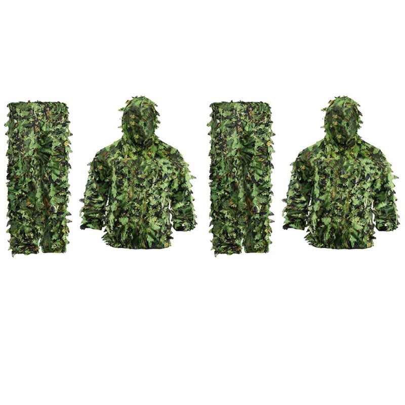 4X Sticky Flower Bionic Leaves Camouflage Suit Hunting Ghillie Suit Woodland Camouflage Universal Camo Set (B)