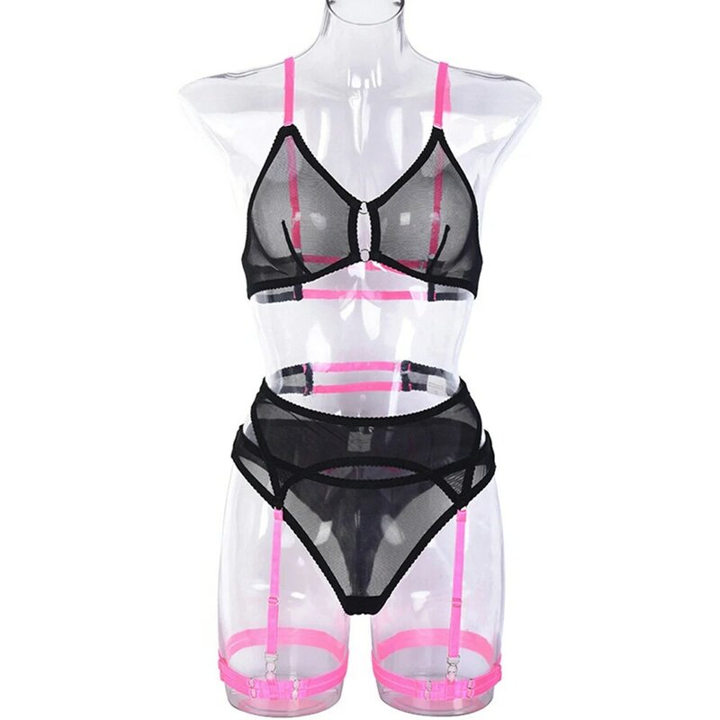 女性のためのセクシーなレースのランジェリーセット,エロティックなナイトウェア,通気性,透明な下着,3個