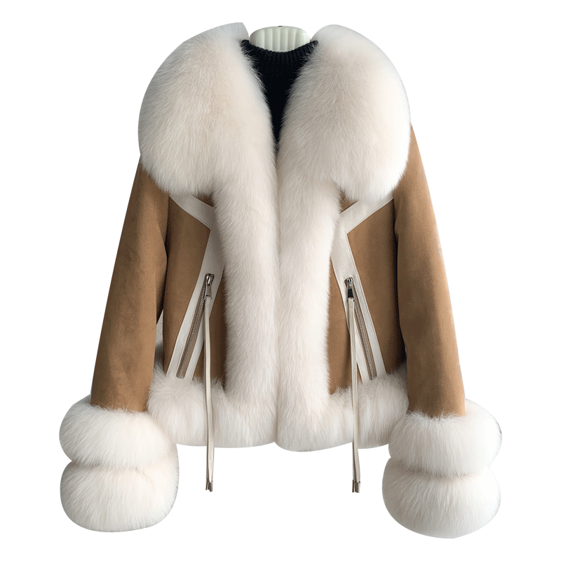 Aorice jaket kulit wanita mode lembut lapisan bawah ritsleting musim dingin bulu rubah asli desain baru CT318