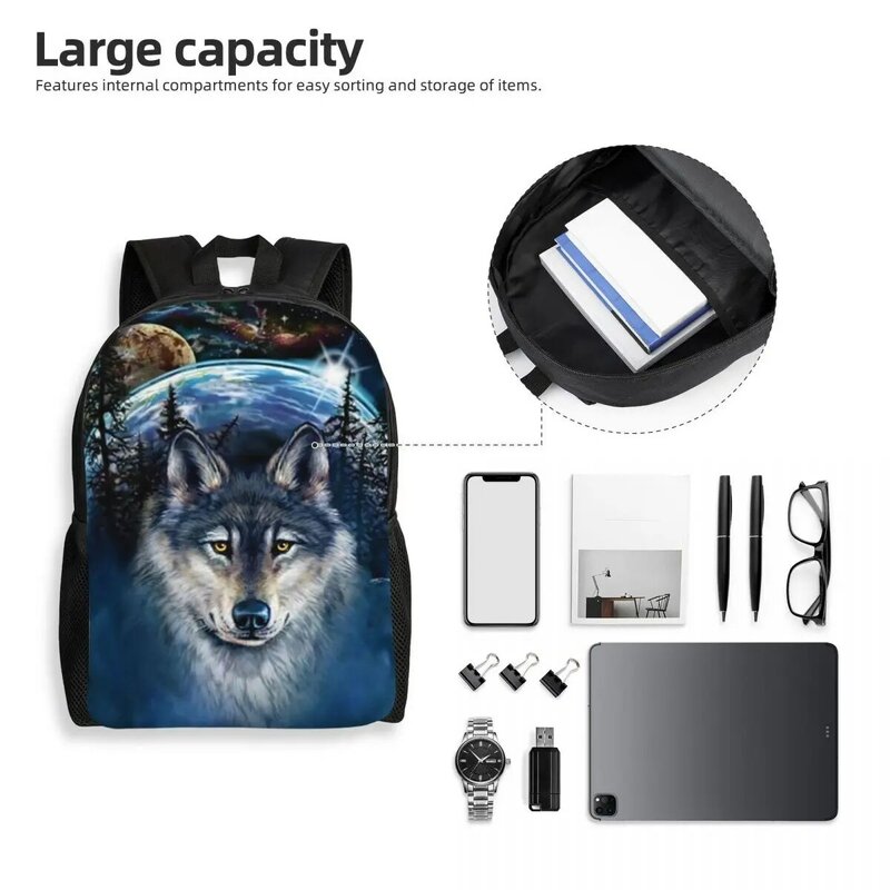 Wolf Backpack for Men Women Waterproof College School Animal Bag Print Bookbag