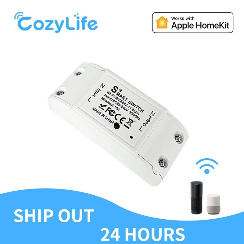 CozyLife-Disjoncteur intelligent HomeKit 10A, Wi-Fi, interrupteur d'éclairage bricolage, fil melon al requis, télécommande, commande vocale via Alexa Siri