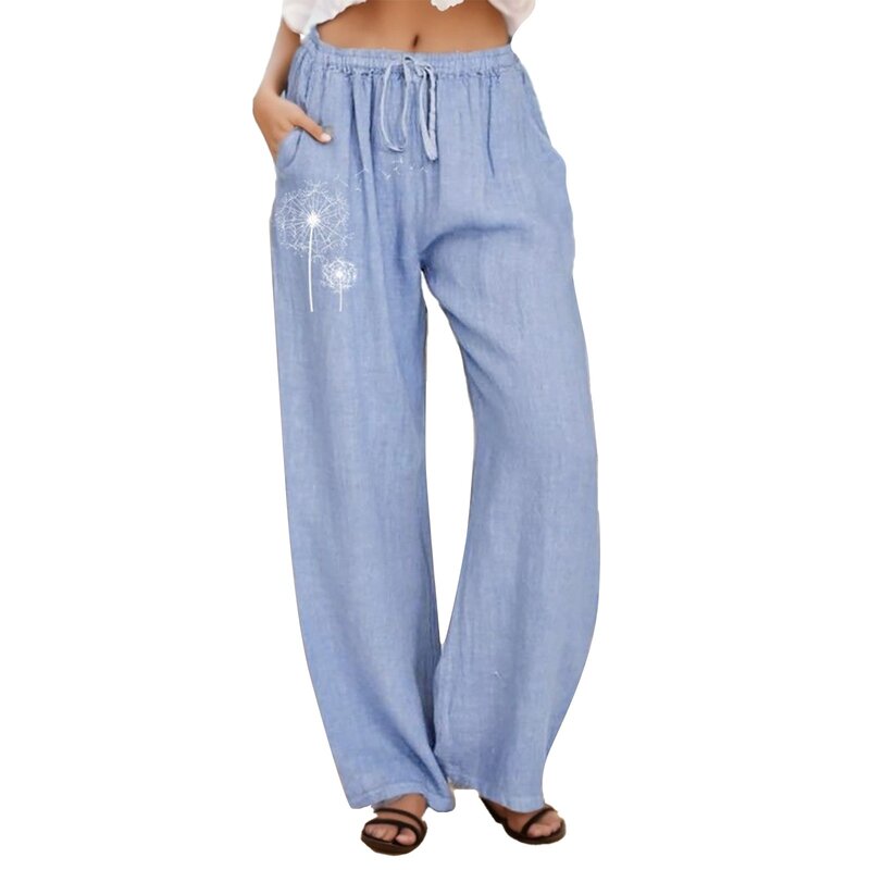 Cotton Linen Pants For Women Casual Trousers Female Drawstring Wide Leg Pants Y2k Clothing Drawstring Pants Women Streetwear