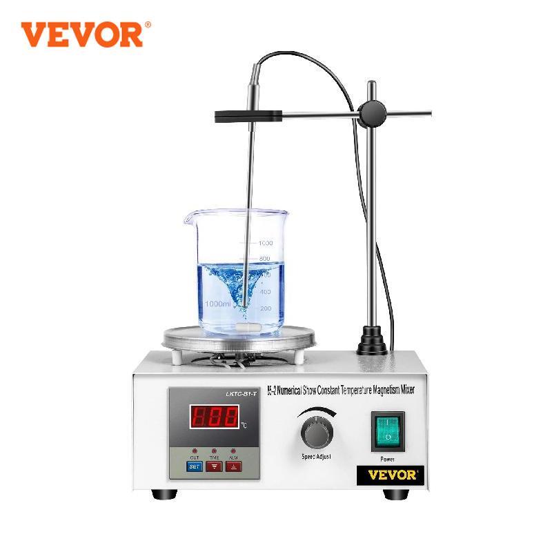 VEVOR 1L Pelat Panas Pengaduk Magnetis Pemanas dengan Batang Pengaduk 0-2000R/Min Kit Distilasi Mixer Vortex Peralatan Laboratorium Kimia