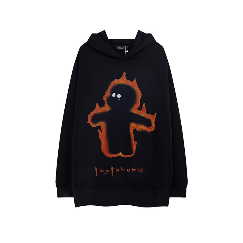 2023 novo design pequeno flameman impresso hoodies mulheres hip-hop topo casais fácil versátil solto streetwear coreano goth y2k roupas