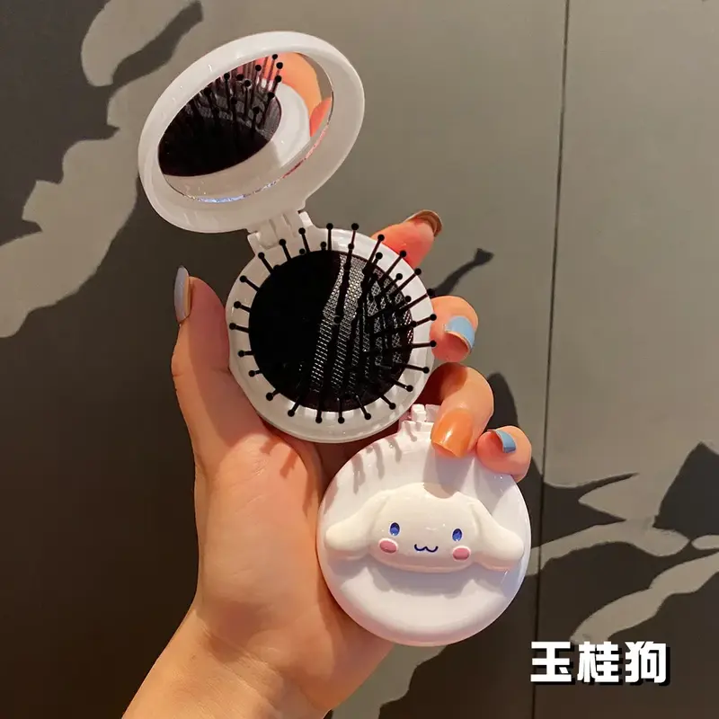 Espejo de maquillaje Hello Kitty Sanrio, accesorios Y2k Anime My Melody Kuromi, peine portátil de aire plegable, espejo para llevar, regalo
