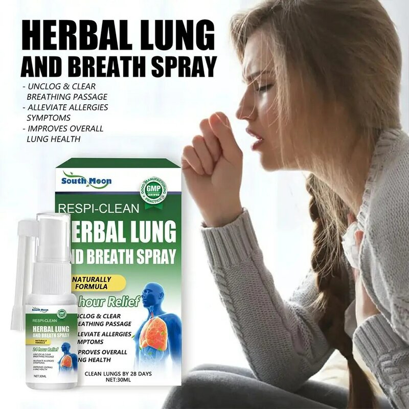 Herbal Lung Cleansing Spray Lot, Breath Detox, Aliviar Dificuldades Respiratórios, Tosse Tratamento de Comichão, Inflammatio