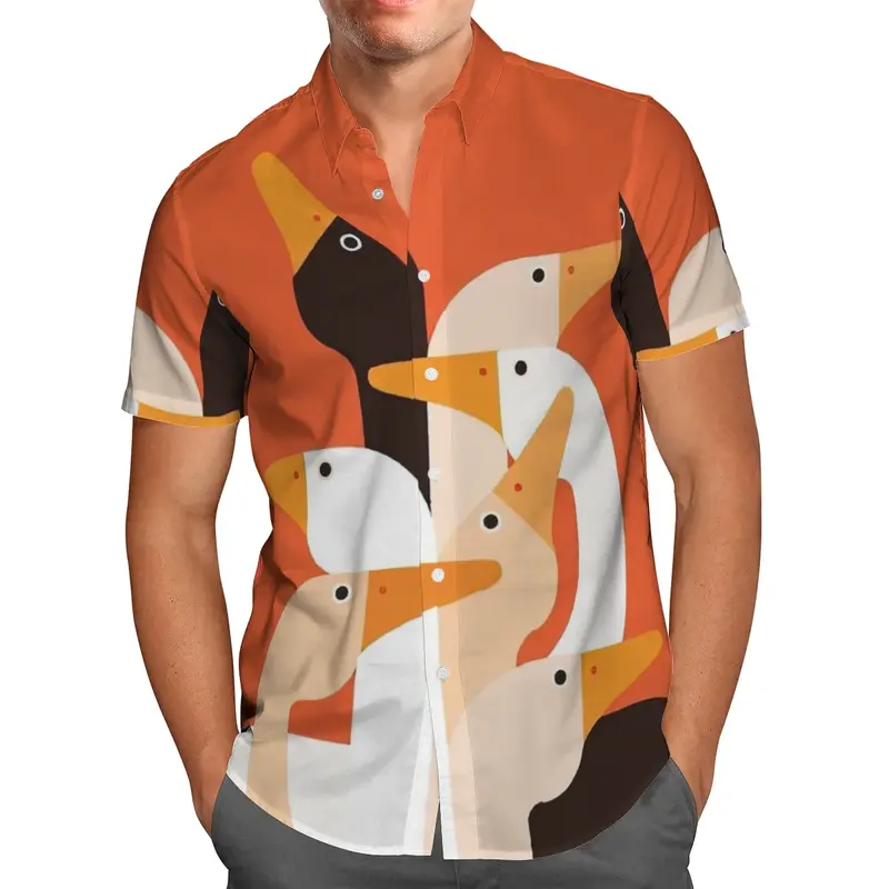 남성용 캐주얼 단추 셔츠, 반팔 동물 3D 올오버 프린트 비치 패션, 라펠 컬러풀 힙합 상의, 2024 여름 휴가