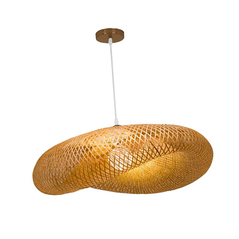 Bamboo Weaving LED Pendant Light, Hanging Chandelier Kitchen Vintage Ceiling Lamps for Bar Restaurant Bedroom Decor Accs