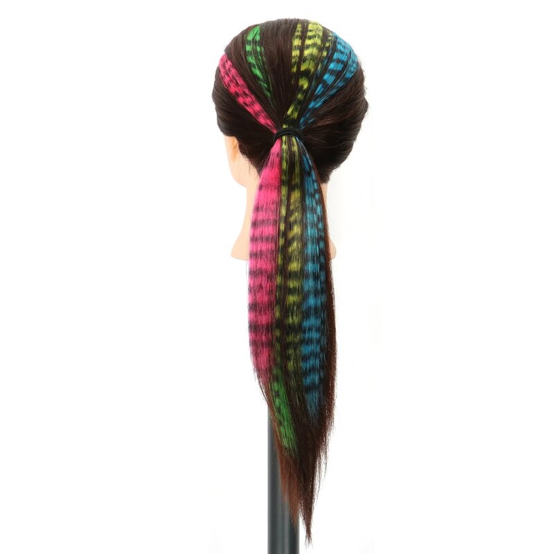女性用人工毛エクステンション,長くて滑らかなヘアピース,羽,高温,青,色,18インチ