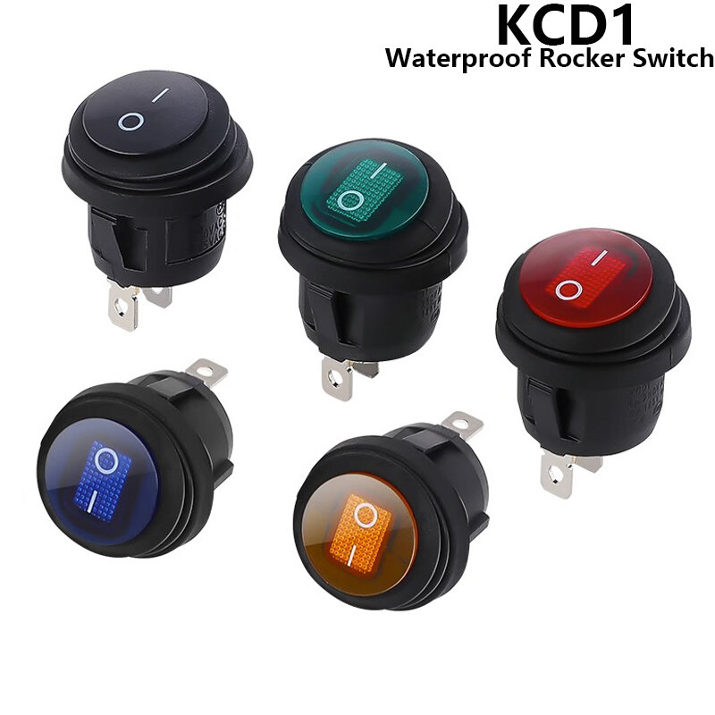 Rodada impermeável LED Rocker Switch, interruptor do botão de alimentação, On Off, SPST, barco, 12V, 220V, 1Pc
