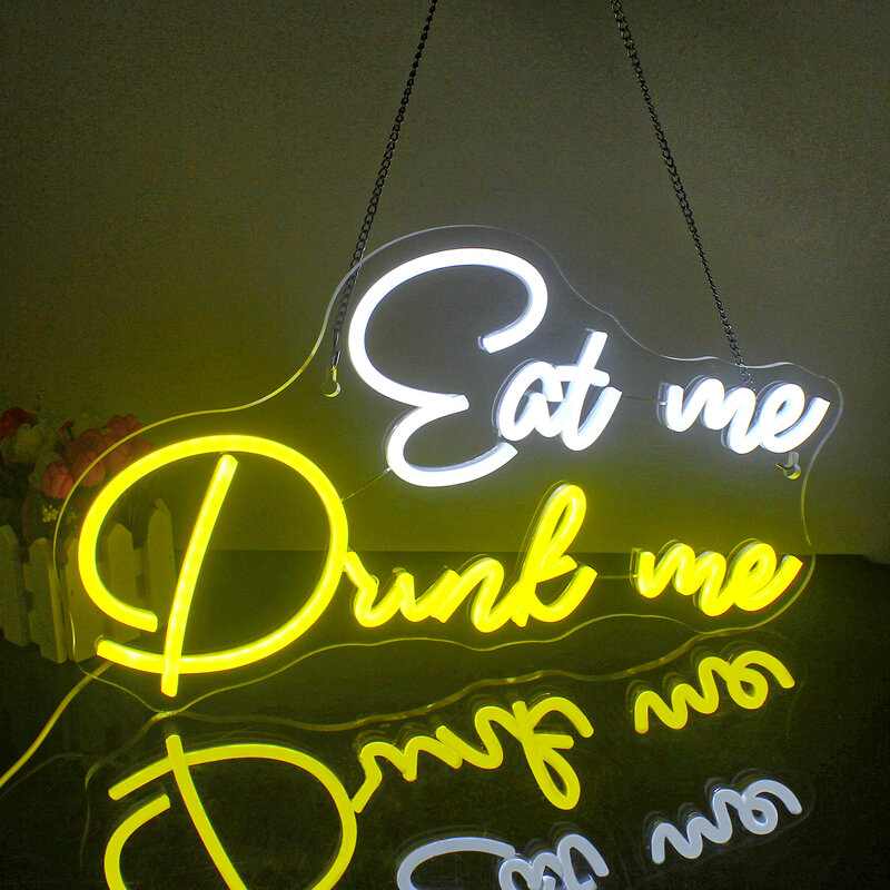 Tanda Neon Eat Me Drink Me, tanda USB dapat diredupkan, hiasan dinding Bar tanda Neon untuk Bar dapur klub restoran Bar gua pesta ulang tahun Neon