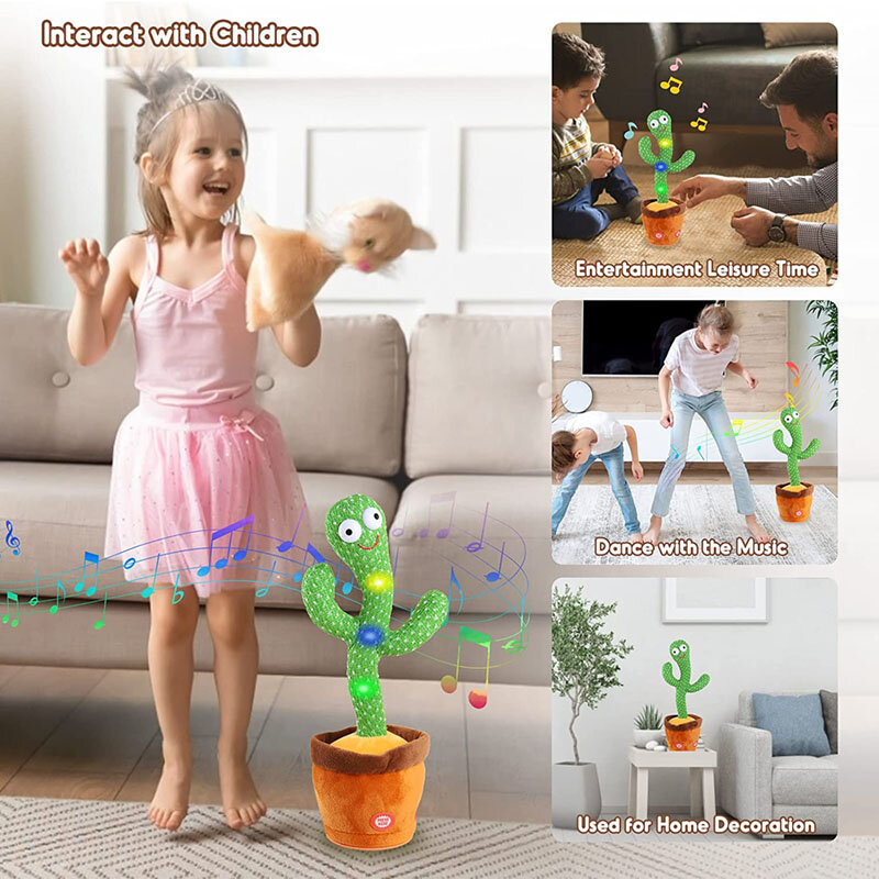Rechargeable Dancer Cactus Glowing Dancing Captus USB/Battery Swing Fish Repeat Talking Dance Cactus Spanish Parlanchin Baby Toy