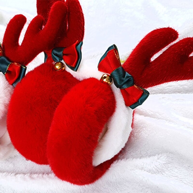 Orejeras lana calentadores orejas mujeres invierno Navidad asta orejeras para niños
