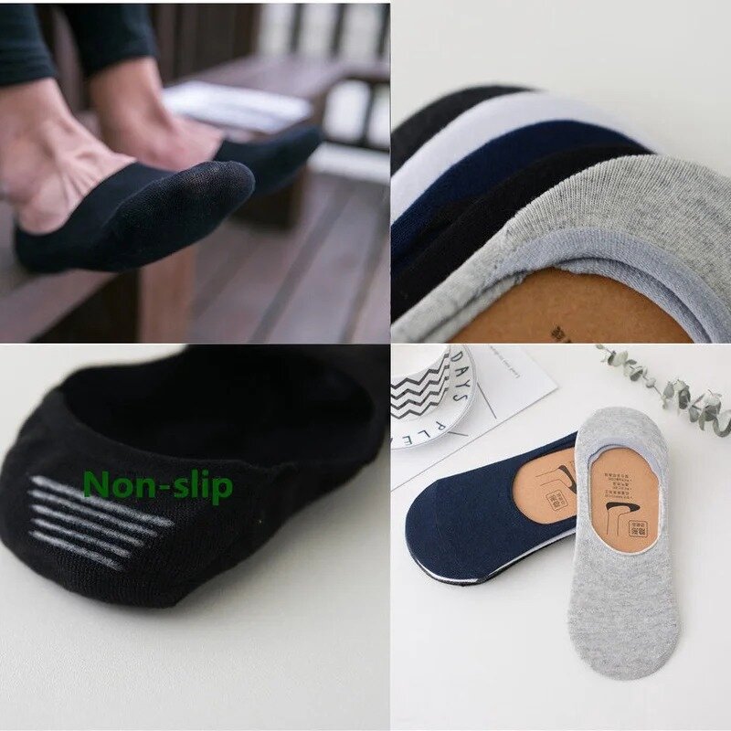Men Cotton Socks Breathable Invisible Boat Socks Nonslip Loafer Ankle Low Cut Short Sock for Leather Sports Shoes Sox