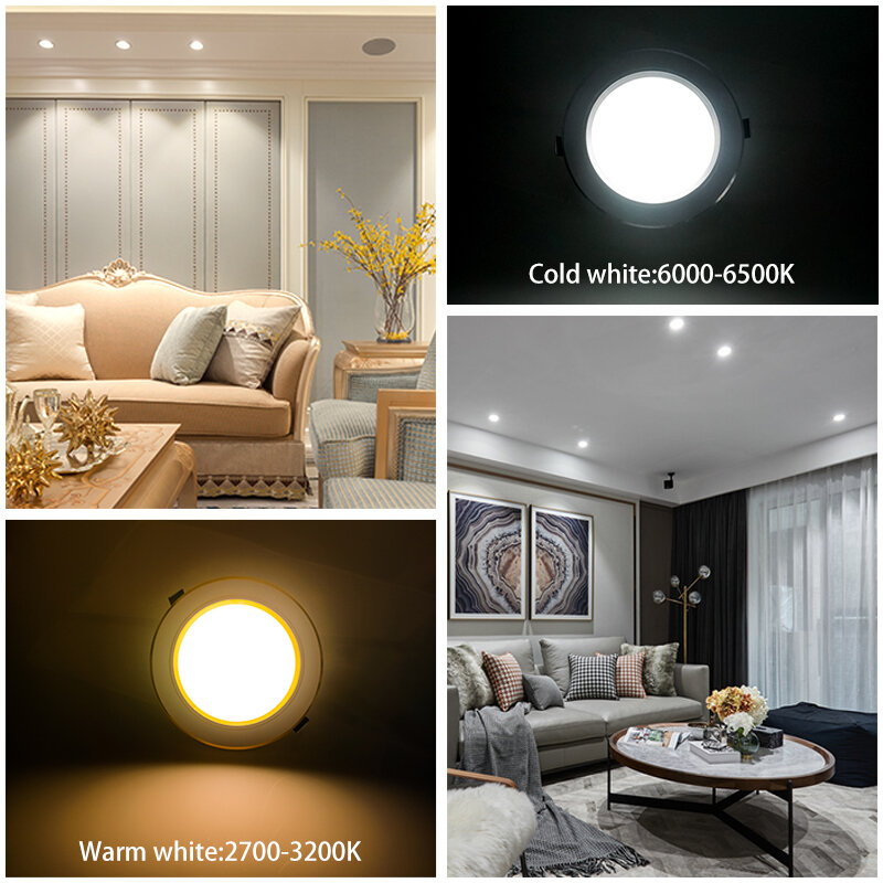 Lampe Led plafonnier intérieur encastrable 220 V, ronde, 5W 9W 12W 15W 18 W, corps lampe blanc, argenté ou doré, choix entre luminosité chaude ou froide