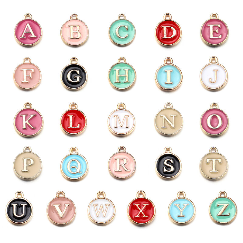 Pz A-Z 26 lettere ciondoli pendenti in lega Double Sided gocciolante lettera olio ciondolo per collana fai da te braccialetto creazione di gioielli