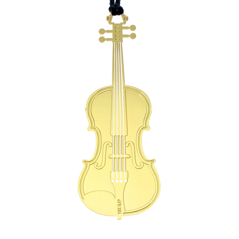 Signet de violon en métal plaqué avec lanière, signet d'instruments créatifs, marqueurs de livre, fournitures scolaires, 2 pièces