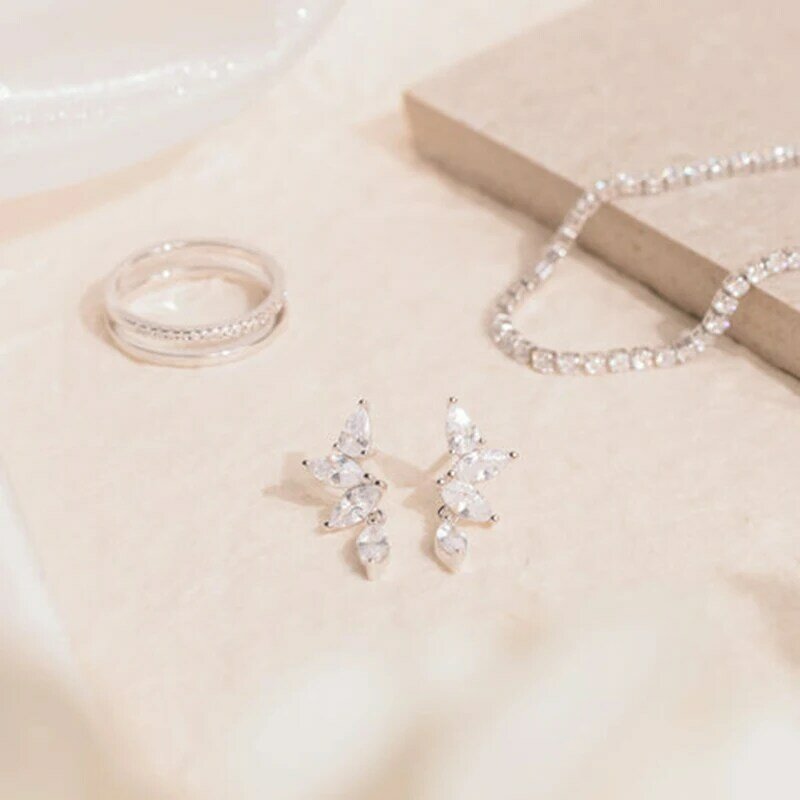 925 Sterling Silver Needle Luxury Irregular Flower Stud Earrings for Women Shiny Crystal Exquisite Earrings Fine Jewelry Gifts