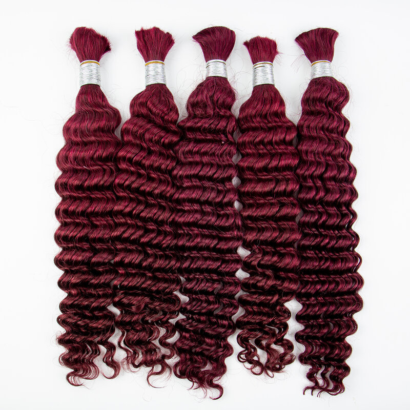 Объемные человеческие волосы с глубокой волной для плетения без уточка, 100% натуральные волосы 99J, бордовые, от 16 до 28 дюймов, искусственные вьющиеся плетеные волосы для женщин