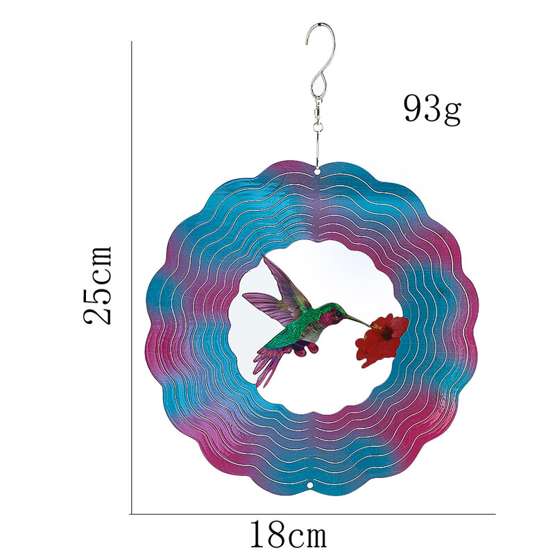 18cm colibrì Wind Spinner 3D effetto visivo specchio in acciaio inossidabile riflessione appeso repellente per uccelli decorazione da giardino all'aperto