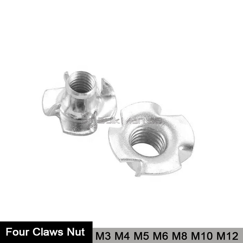 5/10/20/50PCS M3 M4 M5 M6 M8 M10 M12 Zinc Plated Four Claws Nut Speaker T-nut Blind Pronged Insert Tee Nut for Wood Furniture