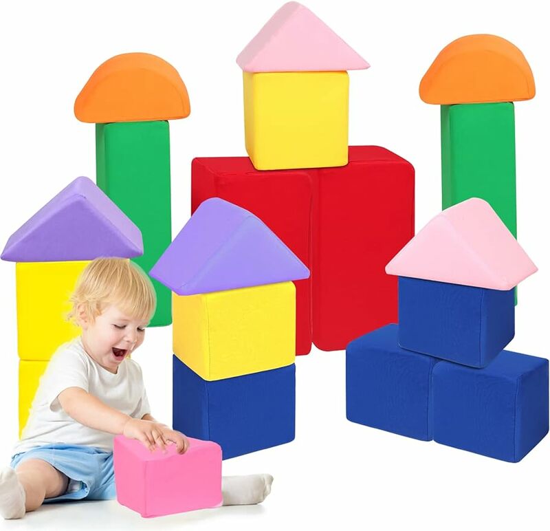 Nowe bloki piankowe dla małych dzieci, miękkie klocki dla małych dzieci kolorowe bloki do układania w stosy dla dzieci-18 sztuk tęczowe zabawki dla dzieci