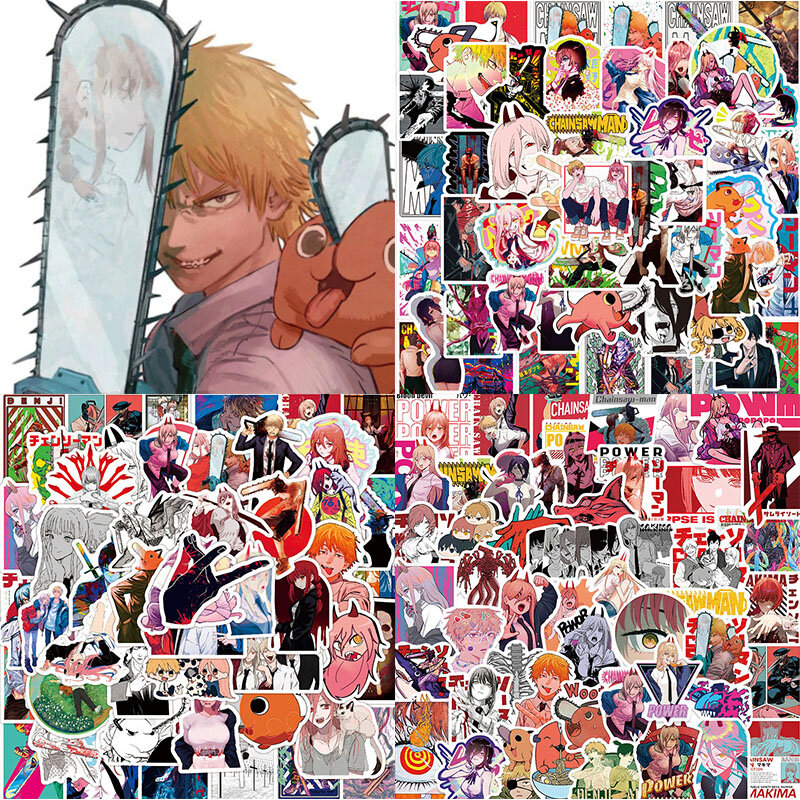 25 buah/50 buah stiker Pria Chainsaw figur Anime Denji Makima Hayakawa Aki Table/skateboard dapat digunakan kembali stiker tahan air grosir