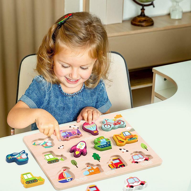 Kształt Puzzle do układania zwierząt transport owoców kolorowy drewniany kształt zabawki sortowania Puzzle wkładane Montessori kształt Sorter zabawki