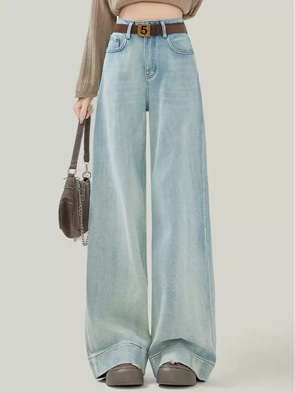 Casual Street Vintage Classic dritto femminile pantaloni a gamba larga American New Simple Fashion tinta unita a vita alta Slim Jeans donna