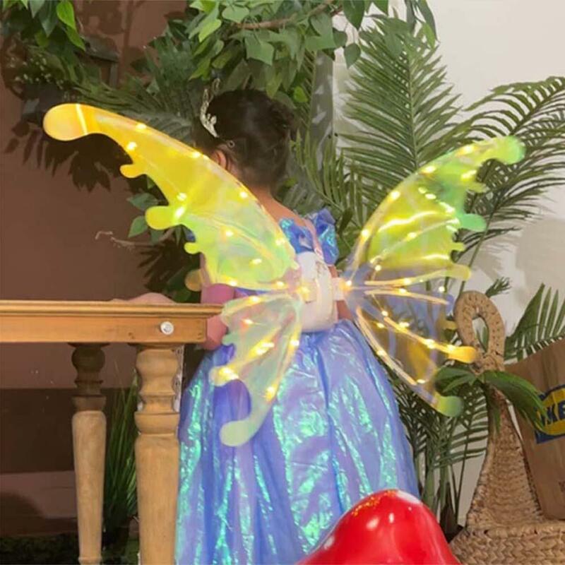 Alas de mariposa eléctricas con luces para niñas, alas de hadas brillantes, accesorios de vestir para cumpleaños, boda y Navidad