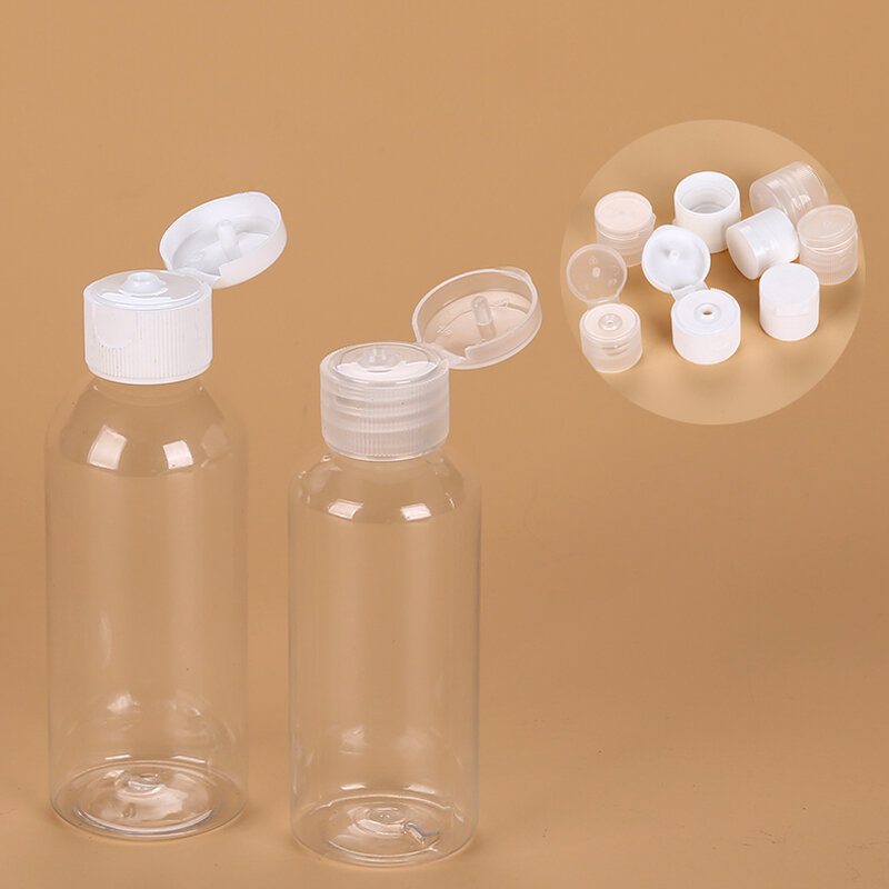 Botella de viaje vacía de plástico PET transparente con tapa abatible, frasco para artículos de tocador líquido, dispensador de champú y acondicionador, 5ml-100ml, 100 unidades