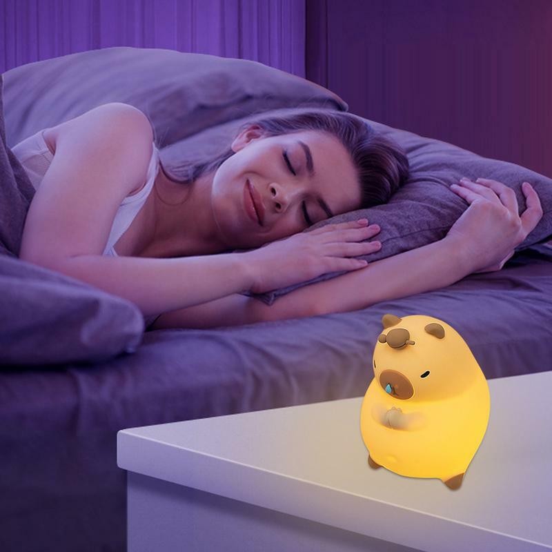 LED Night Light Capybara-Shaped Cute Decorative Lamp Rechargeable 1200mAh Battery Atmosphere Light Pat Tap LED Nightstand Light