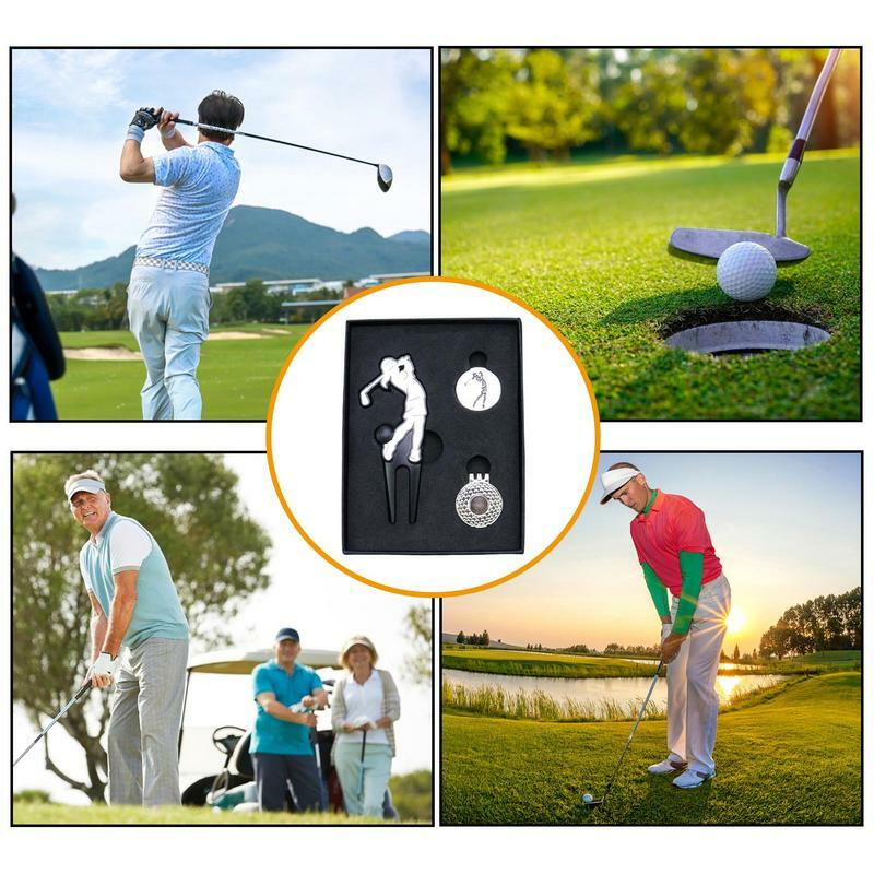 Penanda untuk Golf, penanda posisi Golf logam dan klip topi hijau, peralatan olahraga Golf Divot perbaikan perawatan hijau