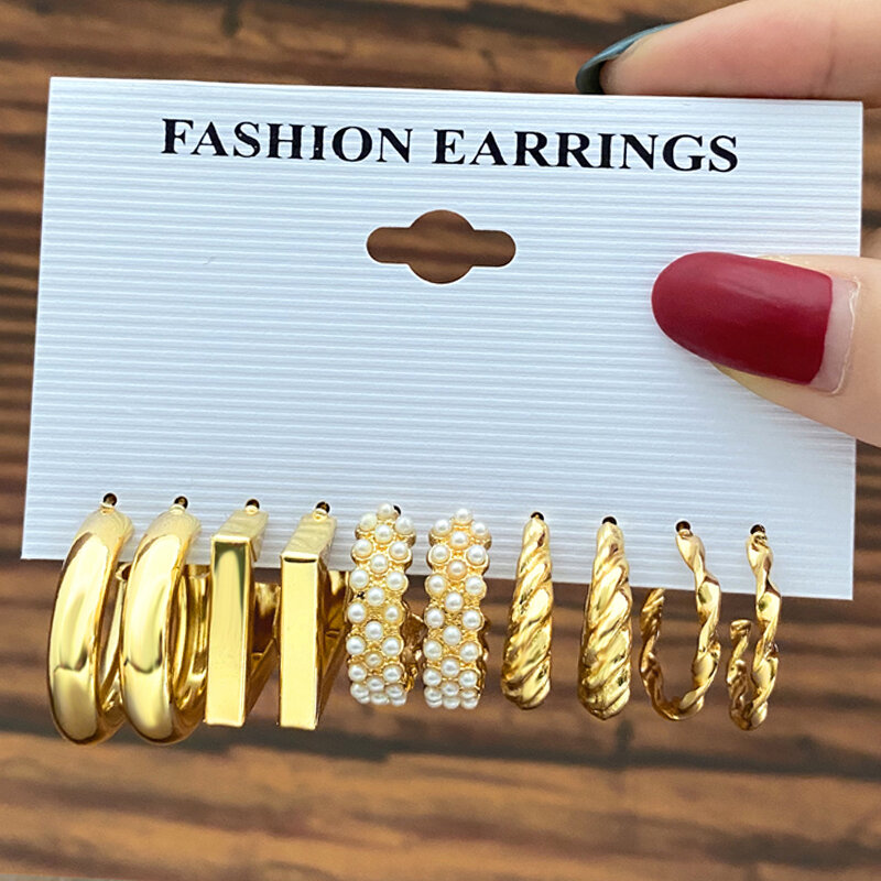 17キロボヘミアンゴールドカラー真珠のイヤリングセット女性のための女の子27スタイル蝶アクリル樹脂フープイヤリングbrincosパーティージュエリー