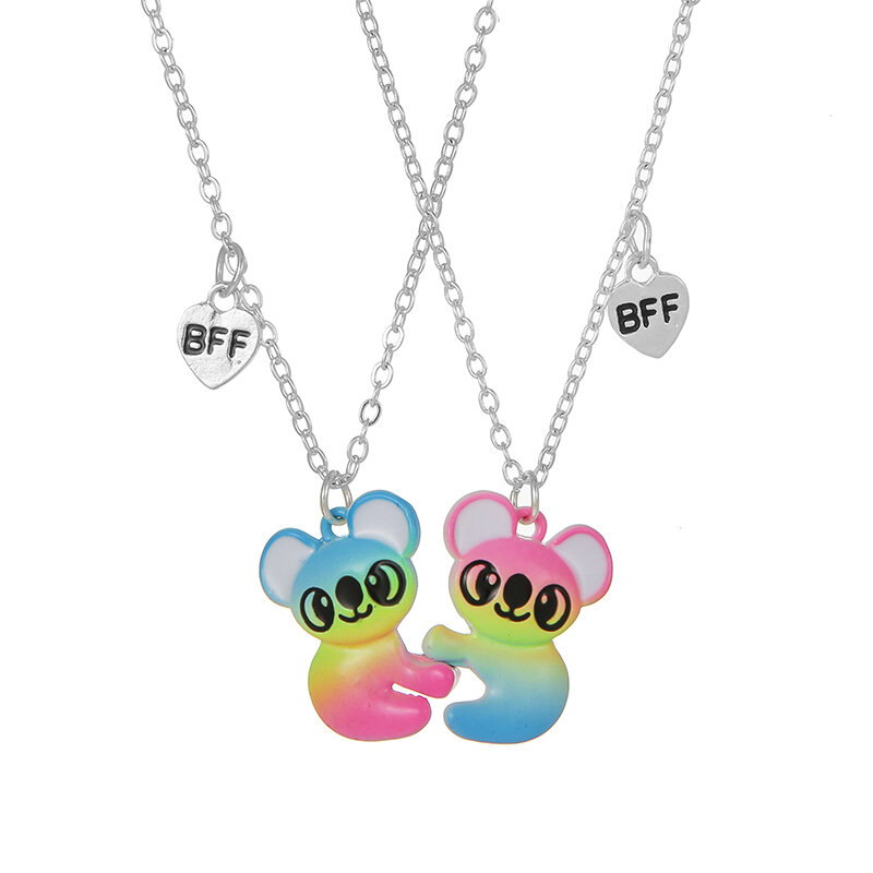 2Pcs/set Heart Shaped Cute Cat Unicorn Koala Bear Pendant Girl BFF Necklace for Kids Best Friend Sister Friendship Jewelry Gifts