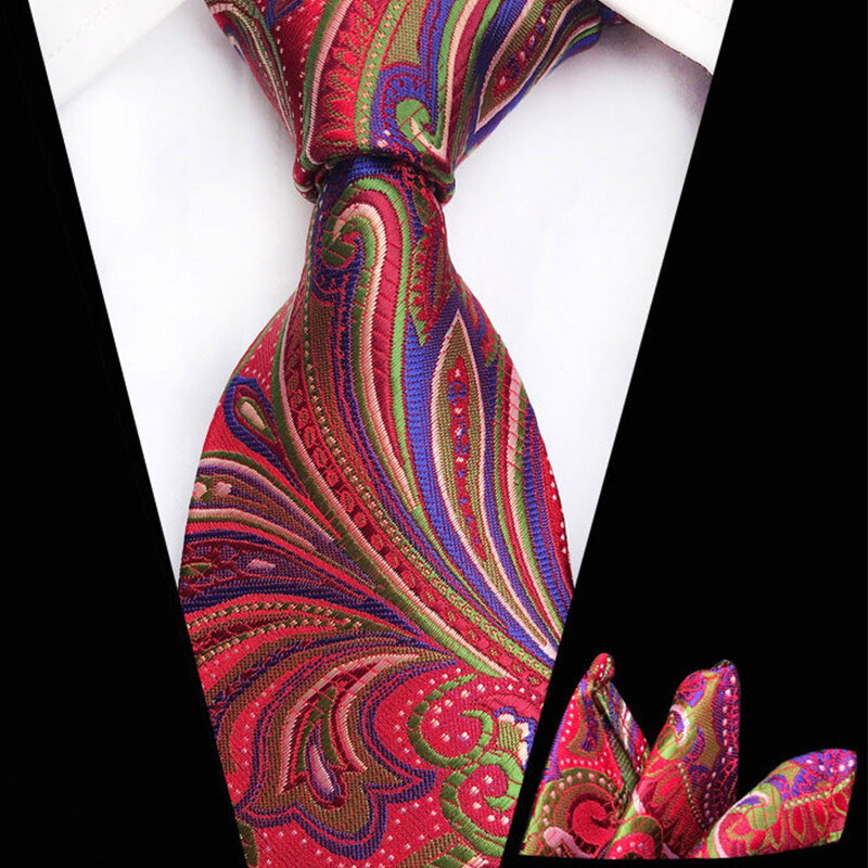 High Quality Red 8CM Paisley Tie Pocket Square Set for Office Business Wedding Fashion Necktie Handkerchief 2-piece Set