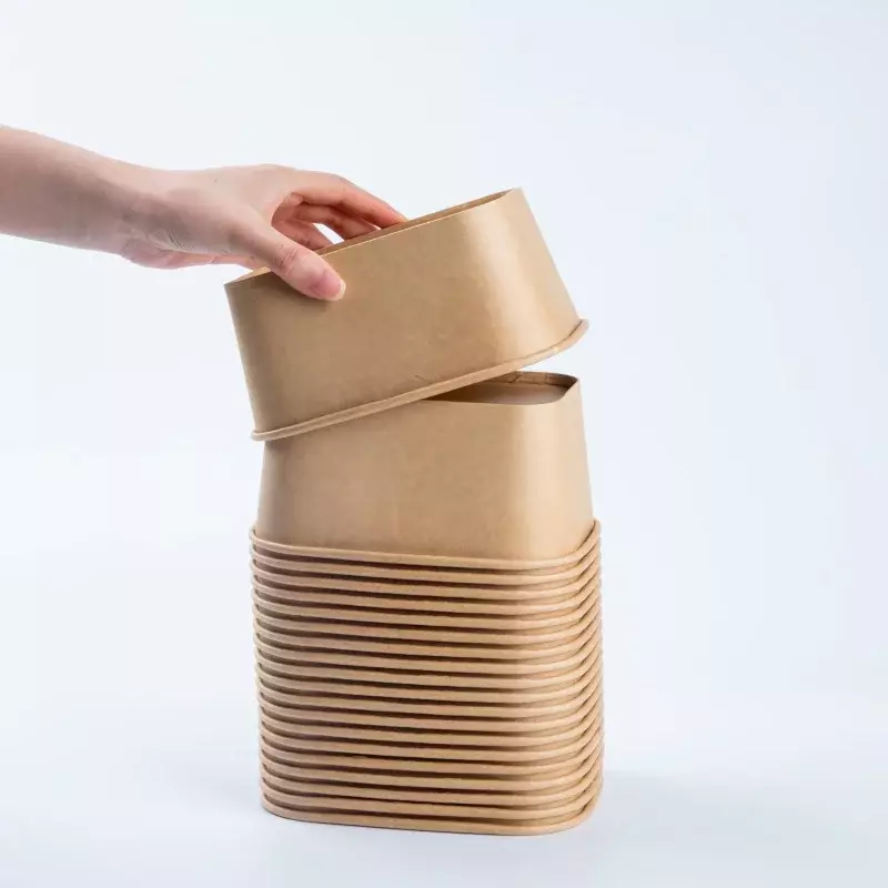 Tigela de papel kraft com tampas, descartável, recipientes retangulares, tigelas de sopa, 500ml 650ml 750ml 1000ml, produto personalizado