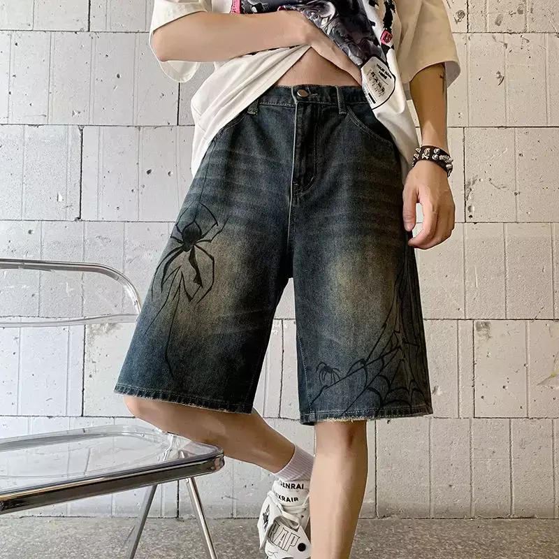 Pantalones cortos de mezclilla para hombre y mujer, ropa de calle Y2K, tela de araña, Harajuku coreano, Hip Hop, Bermudas Grunge