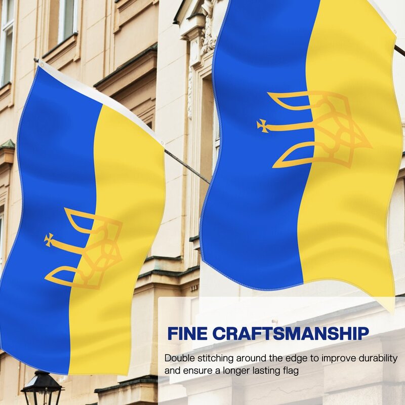 Bendera Nasional Ukraina Bendera 90*150Cm dengan Spanduk Lencana Kegiatan Kantor Festival Parade Dekorasi Rumah Bendera Negara Ukraina