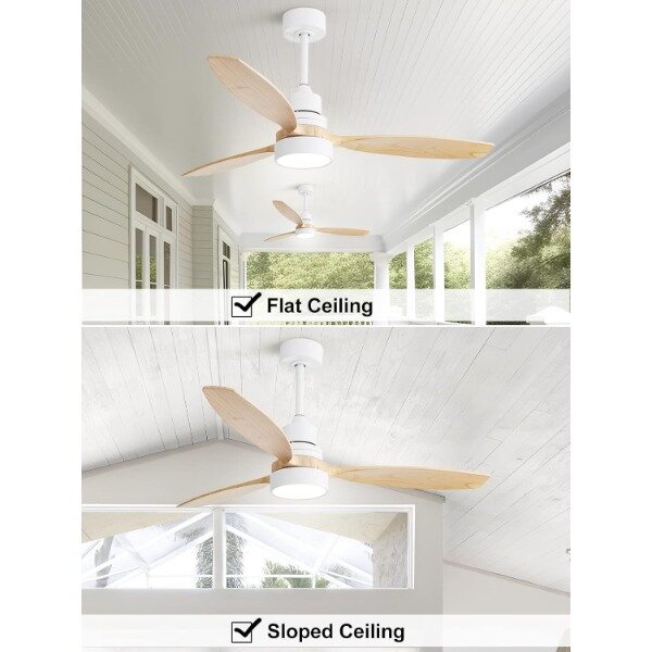 Sofucor-Interior e Exterior Ventilador de teto com controle remoto, Madeira Ventilador de teto com luzes, 3 Pólos, 52 em