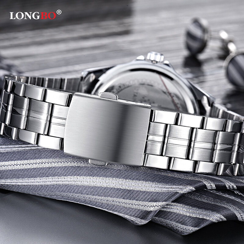 Longbo-メンズステンレススチールバンドクォーツ時計、ミリタリー、ユニークなデザイン、男性、レジャー、スポーツ、カップル、男性