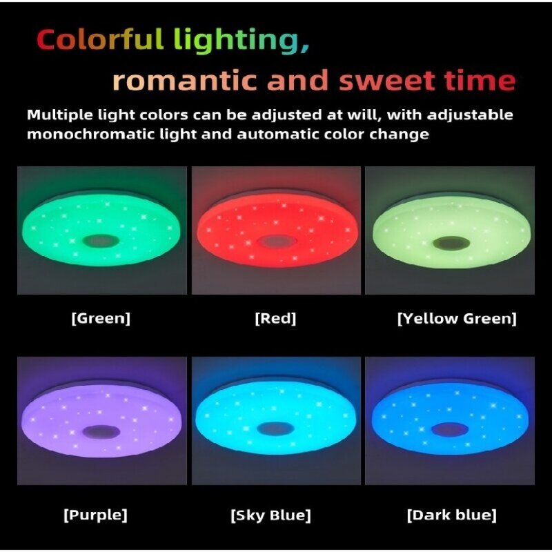 RGB LED 천장 조명 앱 지능형 블루투스 음악 조명, 리모컨 디밍 침실 인테리어 장식 광택 85-265V