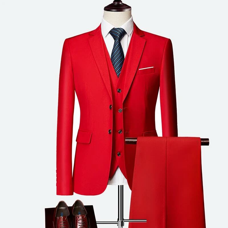 Luxe 3 Stuk Mannen Trouwpak Fashion Mannen Slim Effen Kleur Business Office Suit Sets Grote Maat Mannen blazer + Broek + Vest