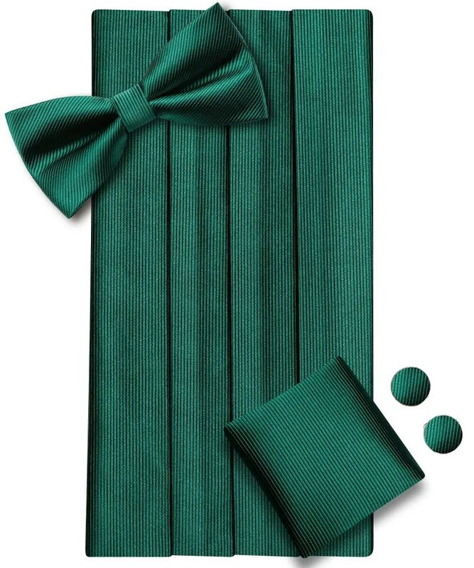 Hi-Tie-Corbata de seda verde para hombre, faja Vintage Formal, Jacquard Floral, pajarita, pañuelo, gemelos, corsé de cinturón para hombre, regalo de banquete de Graduación