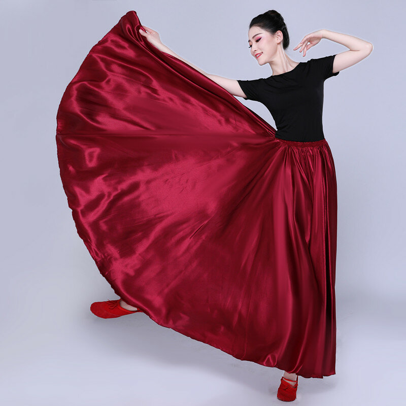 Shining Satin Long Spanish Skirt Swing Dancing Skirt Belly Dance Skirt Women Sun 12 Colors Available