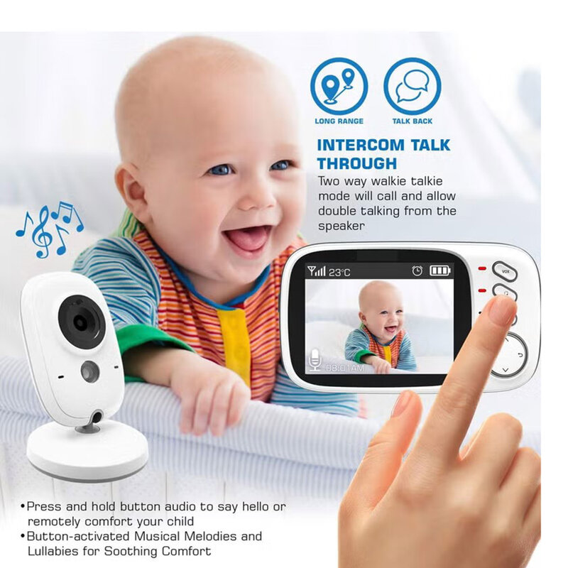 Monitor Video bayi jangkauan jauh ditingkatkan 850 "nirkabel, penglihatan malam, pemantauan suhu dan portabel
