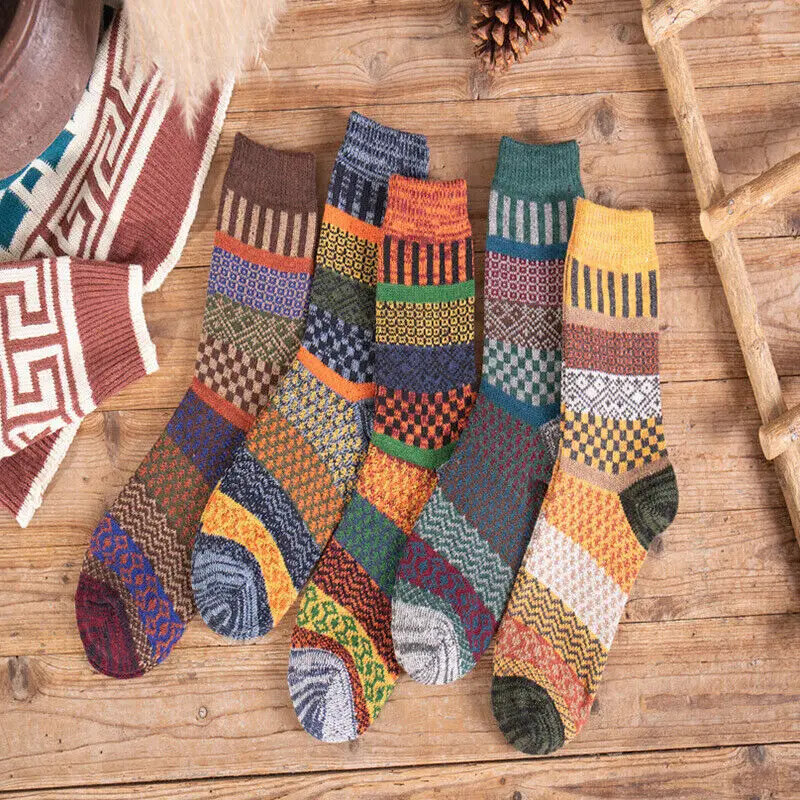 New 5Pairs/Set Winter Thick Warm Nordic Wool Blend Socks High Quality Fashion Vintage Thermal Crew Sock For Men Women