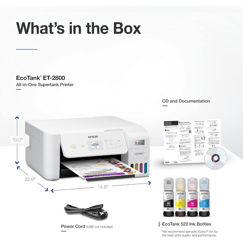 EcoTank-impresora todo en uno inalámbrica ET-2800, máquina de impresión todo en uno, sin cartucho, con escaneo y copia, para el hogar