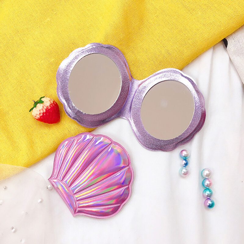 Shell Form Make-Up Spiegel 2X Vergrößerungs Spiegel Tragbare Make-Up Eitelkeit Faltbare Laser Tasche Spiegel Kosmetische Hand Kompakte Spiegel