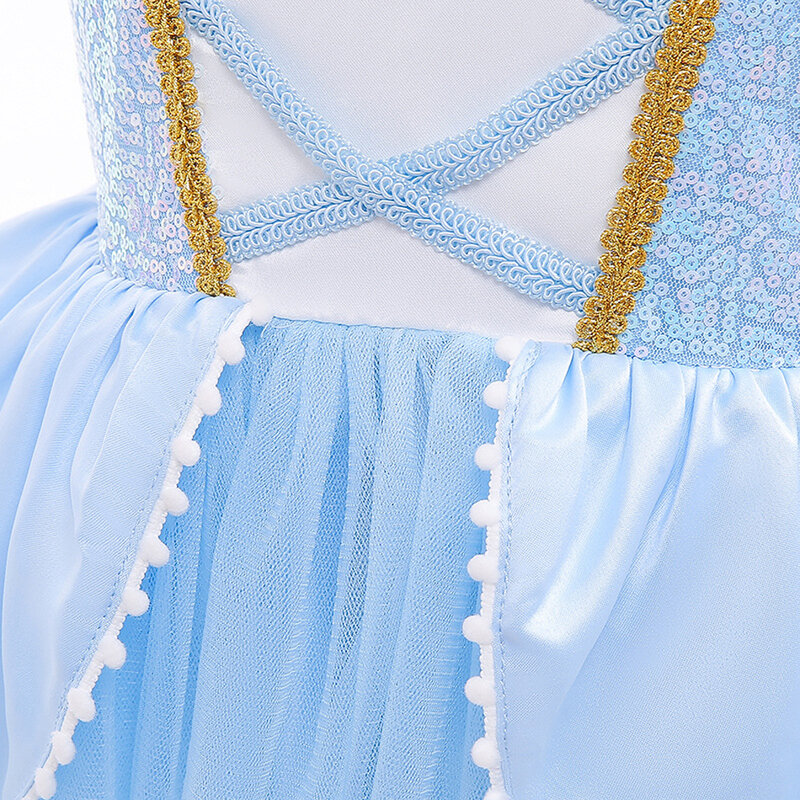 Disfraz de princesa Cenicienta para niñas, traje de fiesta de cumpleaños con guantes, guirnalda, 2-10T